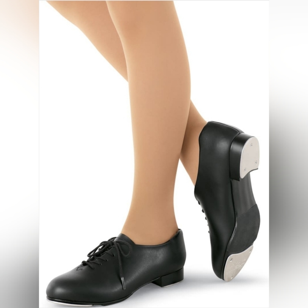 Capezio Tic Tac Toe Black PU Leather Tap Shoe Introductory Beginner Lace Medium